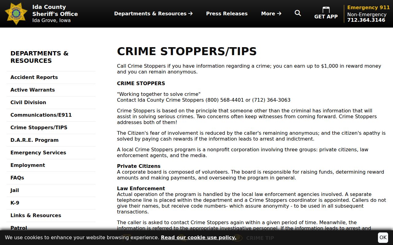 Ida County most wanted anonymous Crime Stoppers tip information
