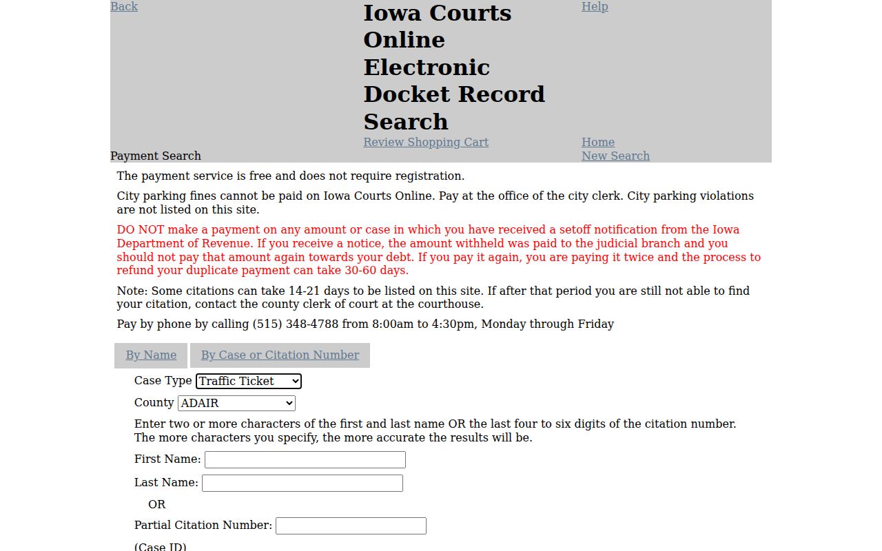 Ida County warrant search by name and citation controls