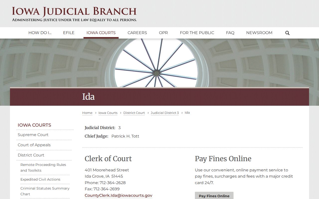 Ida County warrant record Clerk of Court contact page