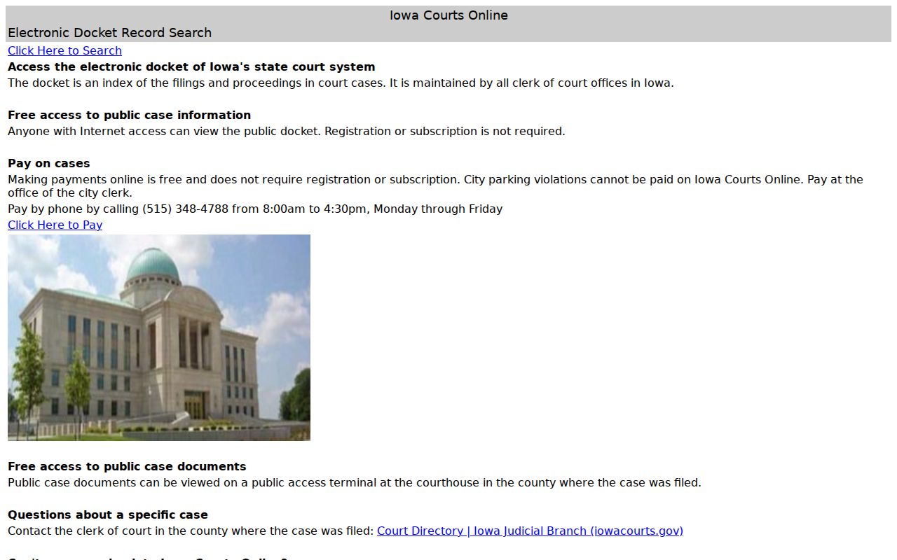 Ida County warrant search public docket landing screen