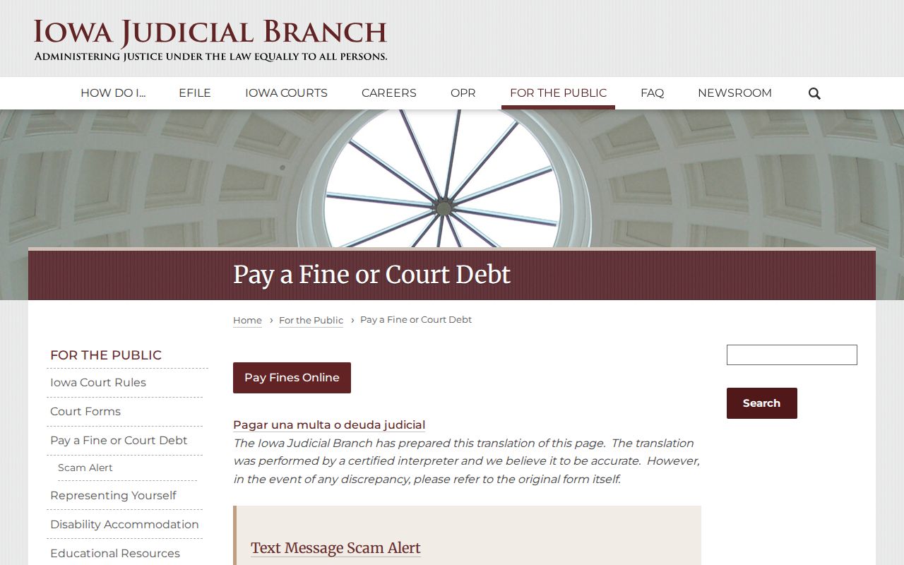 Ida County traffic warrant official fine payment methods
